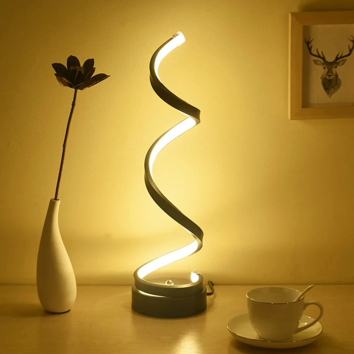 

New Modern Spiral Table Lamp Minimalist Dimmable USB Powered LED Desk Lamp Bedroom Office Nightstand Bookshelf LivingRoom Decor