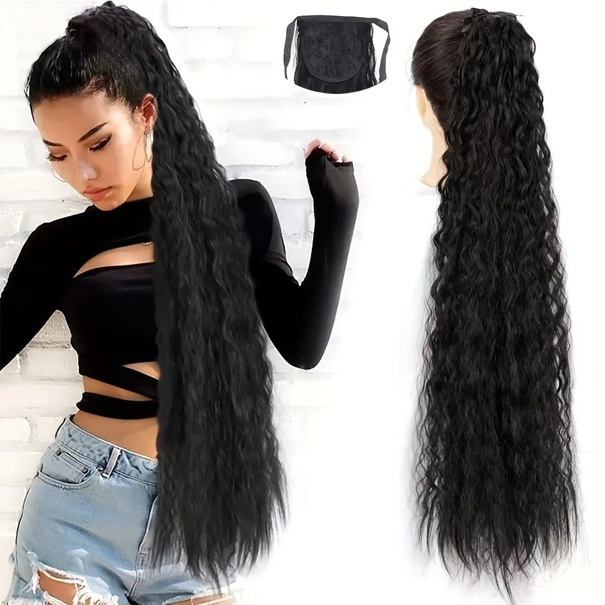 32Inch Long Synthetic  Kinky Curly Ponytail Drawstring Clip In Ponytail Hair Extension for Women