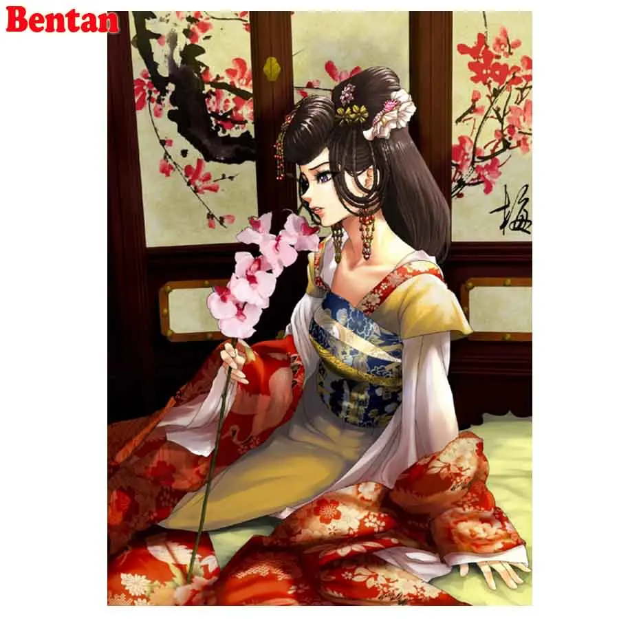 Diamond Painting Full Square Round Japanese Geisha Woman 5D DIY Embroidery Beads Cross Stitch Mosaic Home Decor Unique Gift