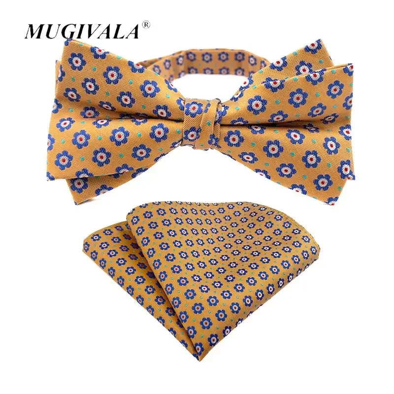 Men's Flower Formal Solid Bowtie Handkerchief Pocket Square Suit Gentleman Cravat Marriage Butterfly Neck Wear bowtie set