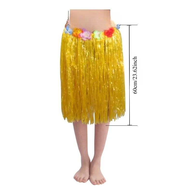 Ensemble de fête jupe en herbe 30-80CM, Costume hawaïen élastique pour enfants et adultes, accessoire de spectacle et de déguisement Tropical