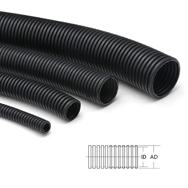 Wiring Harness Protection Sleeve Black Corrugated Conduit Tubing 13-25mm  Automotive Motorcycle Home Appliance Cable Management