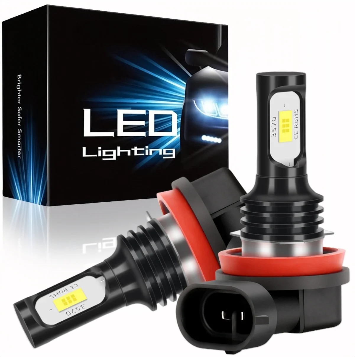 

2PCS H11 3570 2SMD LED Headlight Super Bright Bulbs Kit 8000K White 3300LM High/Low Beam