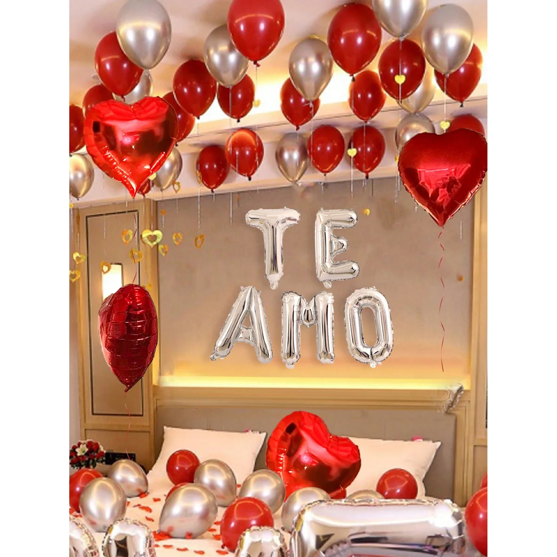 229/213 قطعة مجموعة بالونات حروف على شكل بتلات حمراء على شكل قلب TE AMO ، زينة عيد الحب والذكرى السنوية لعيد الميلاد وعيد الأب #2