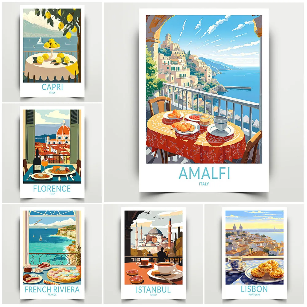 

Italian,French,Portugal,Turkey,Japanese,Food And Travel Wall Art Decor Lisbon,Marseille,Istanbul,City Travel Art Poster Print