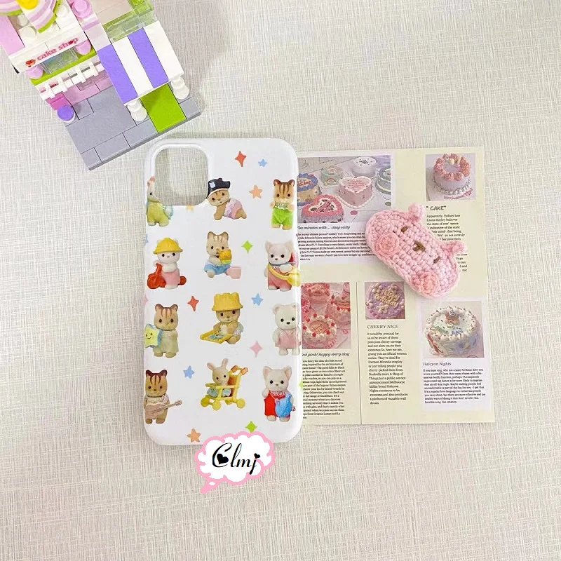 Clmj Cute Vintage Bear Cartoon Animal Star Phone Case for iPhone 16 15 14 13 12 11 Pro Max XS XR XSMax 6 7 8 Plus Glossy Cover