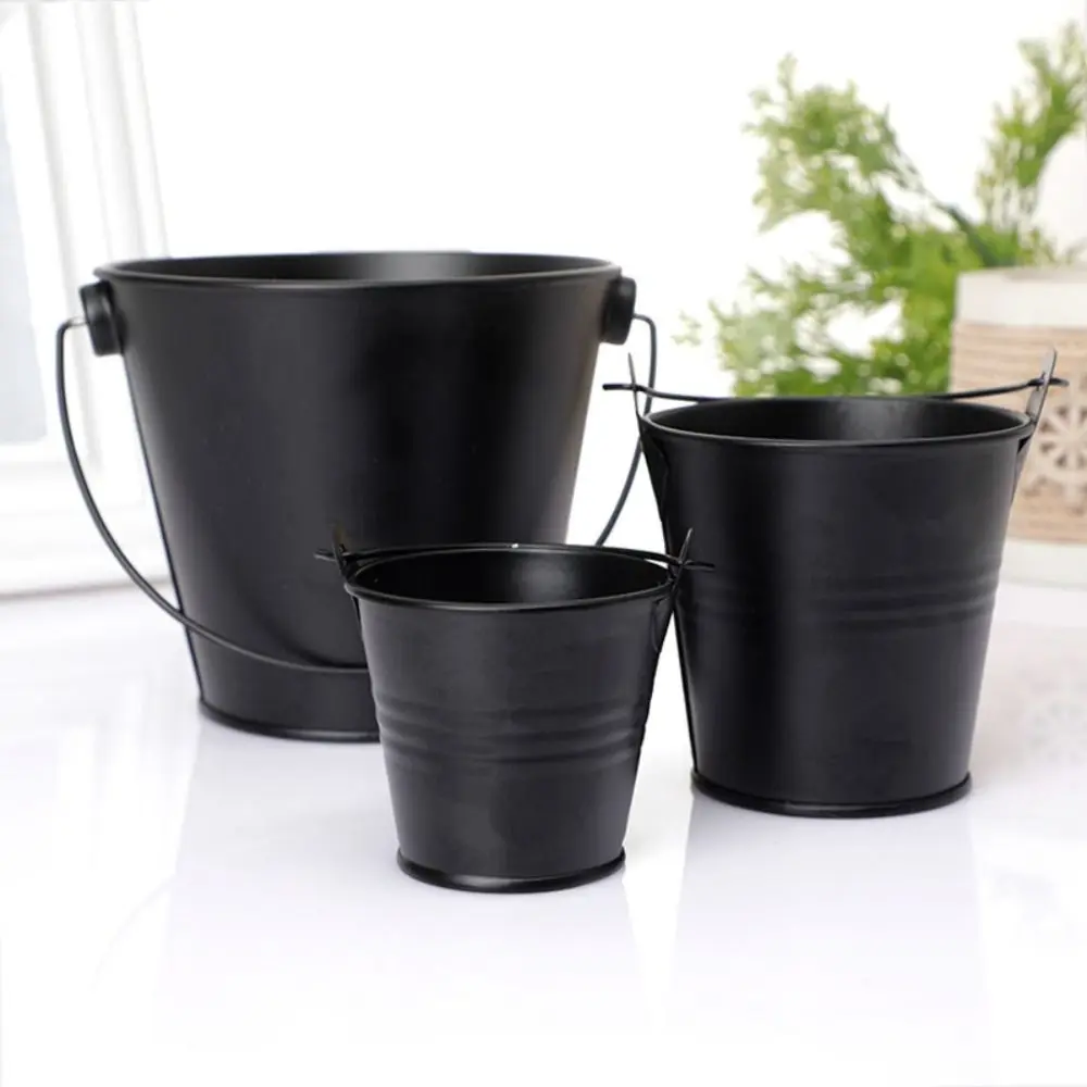 Tinplate Iron Flower Pot Iron Art Pastoral Flower Barrel Miniatures Mini Hook Tinplate Water Bucket Balcony