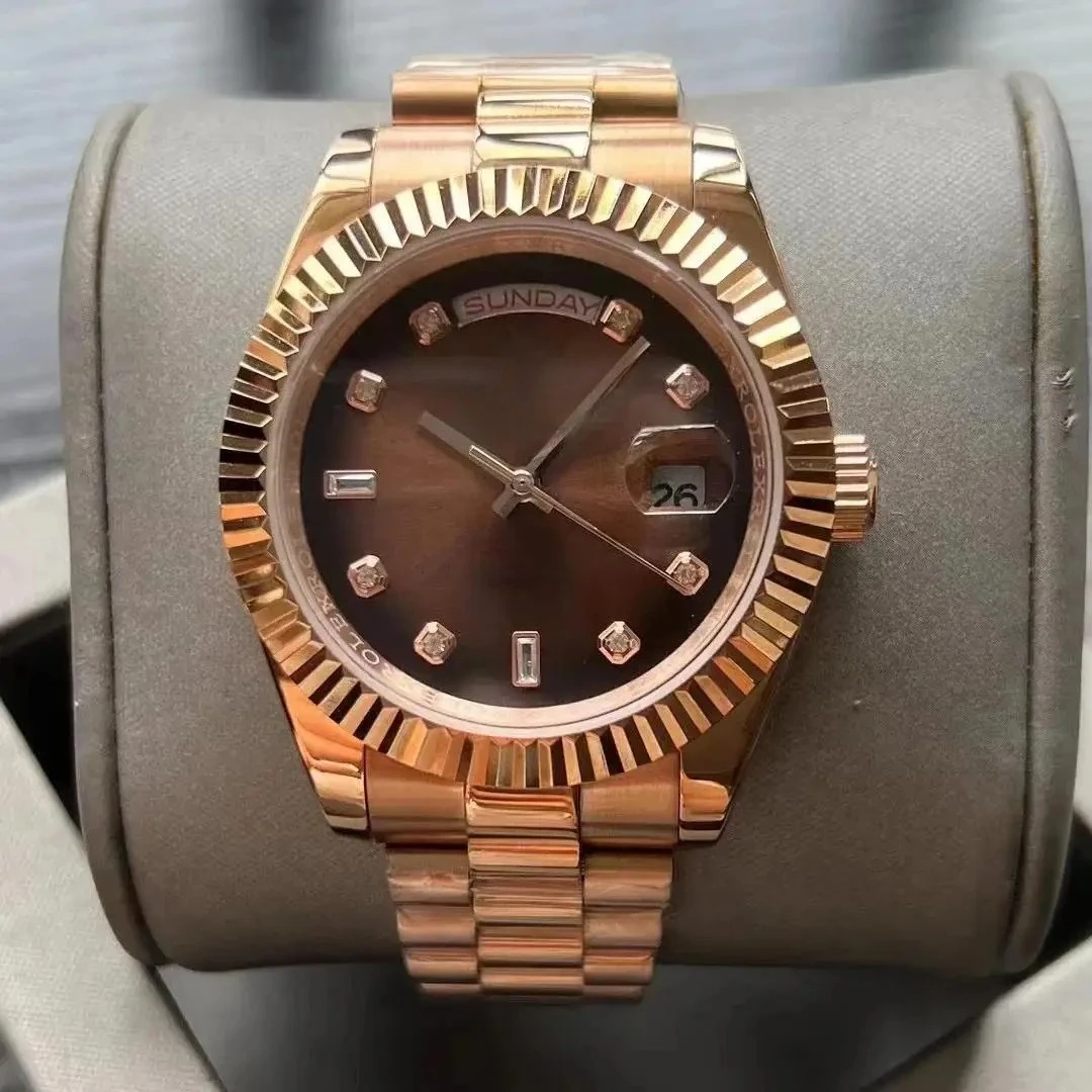 Luxe heren automatisch mechanisch horloge roestvrij staal zilver geel rosé goud groen daydate diamanten blauw wit 36 mm 41 mm