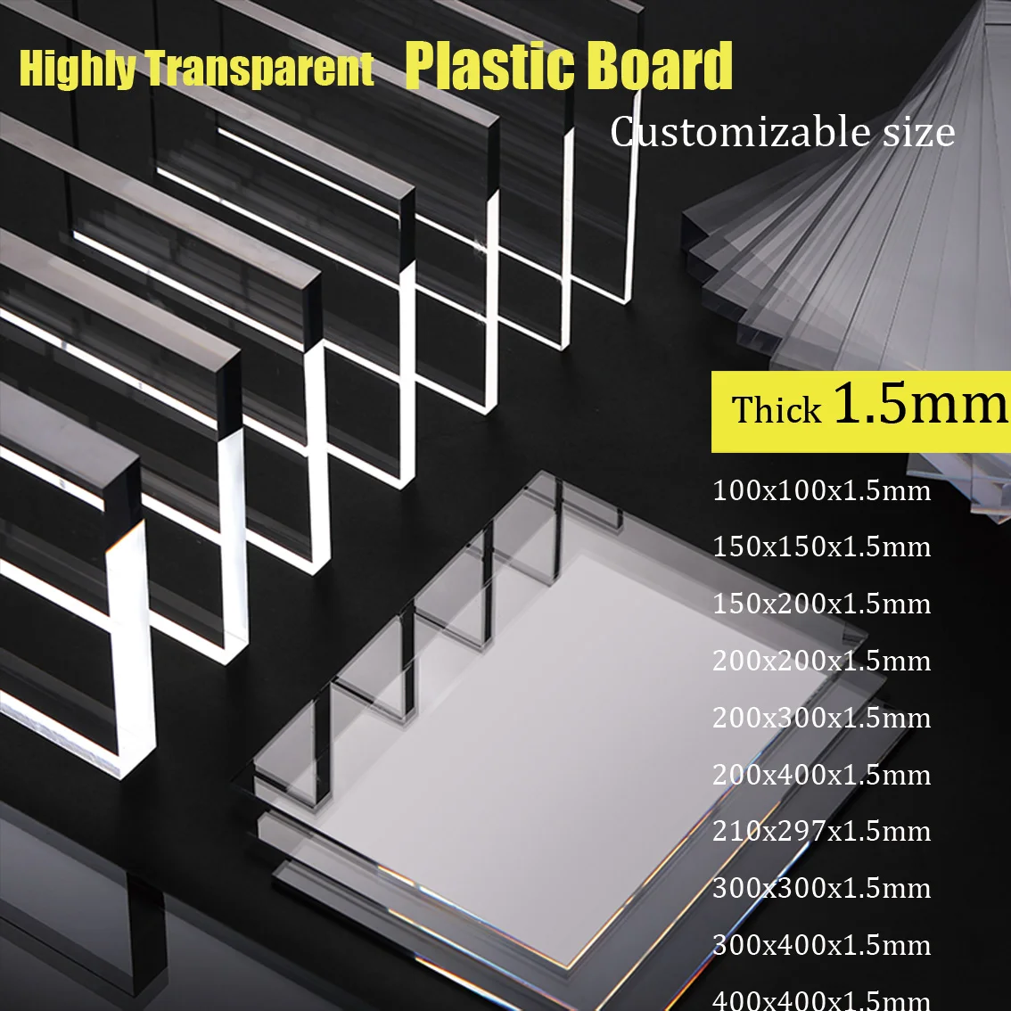 1Pcs 1.5mm Thickness Rectangle Transparent Plastic Sheet Board Processing Picture Frame Glass Display Rack DIY Manual Material