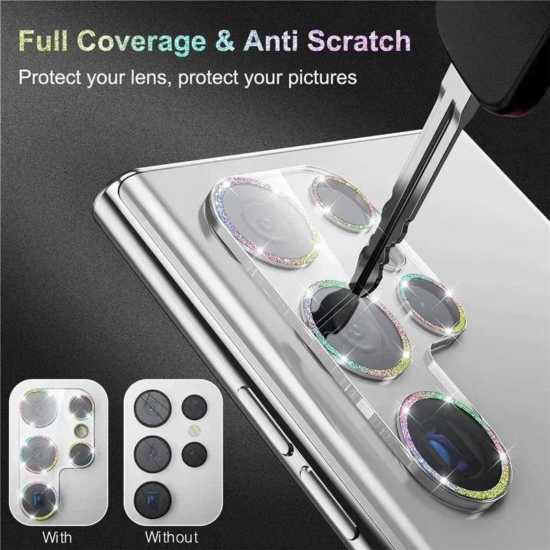 Bling Glitter Diamond Camera Lens Screen Protector for Samsung Galaxy S22 S24 Ultra S23 Plus S24Ultra Tempered Glass Full Cover
