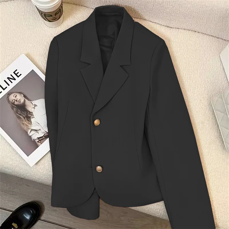 Blazer de bureau décontracté à manches longues pour femmes, manteau court pour dames, veste simple, coupe couvertes, mode coréenne, vêtements d'extérieur monochromes pour femmes