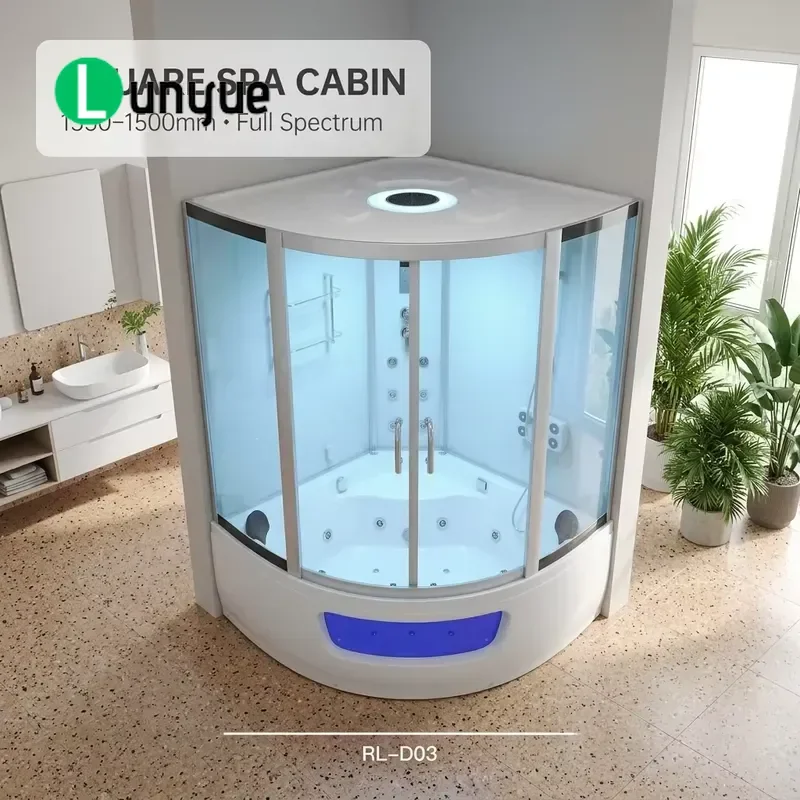 Black White Aluminum Frame Tempered Glass Steam Shower Room with Whirlpool Tub Massage Function for Household Indoor Bathroom