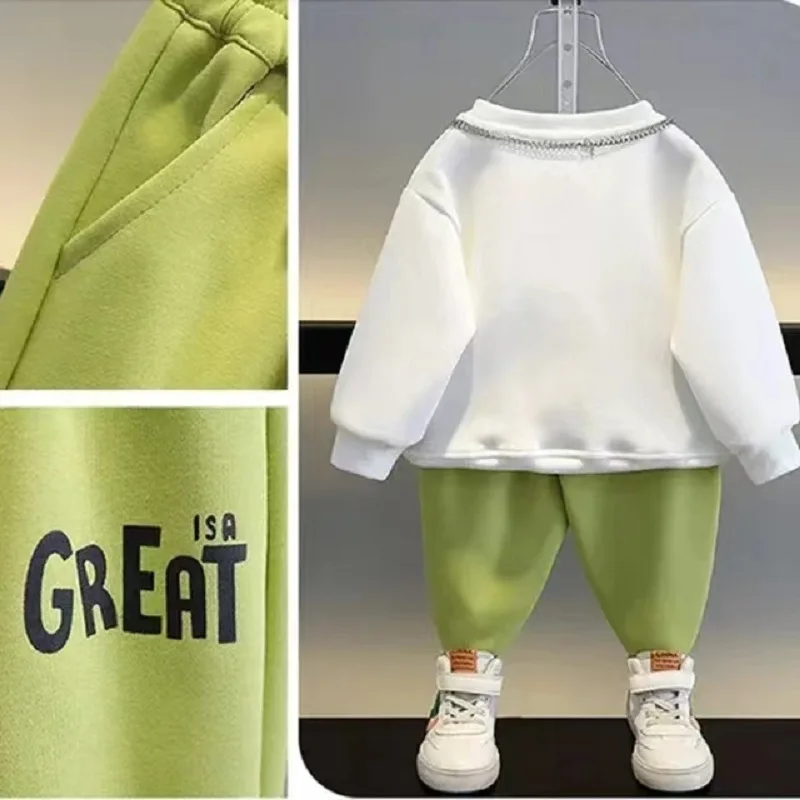 Autumn Children Girls Boys Clothes Sets Kids Cartoon Dinosaur Sweater Pullover Top & Pants 2 Pieces Suit Letter Outfit Tracksuit