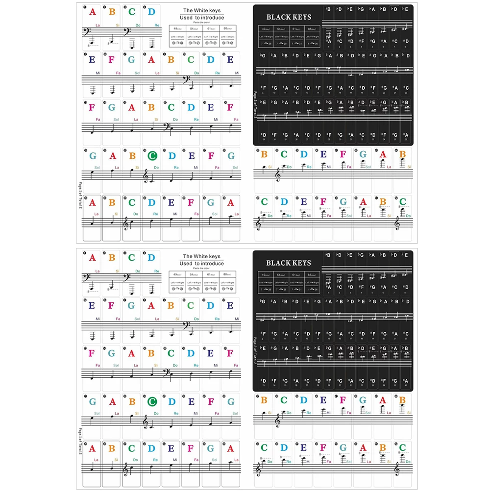 

2 Sets Keyboard Stickers 88/61/54/49 Keys Premium Wear-Resistant Adhesive Labels For Beginners Learning Piano Keyboard