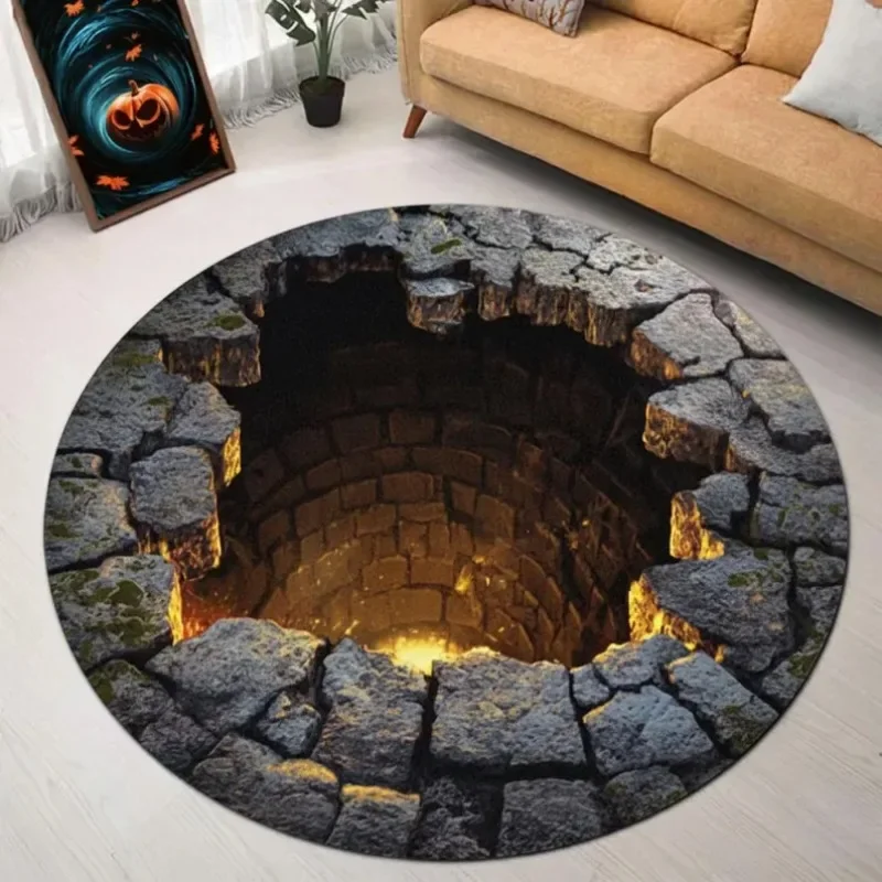 3D Stone Hole Rug Optical Illusion Round Carpet Funny Living Room Mat Unique Gift for Home and Office Home Decor
