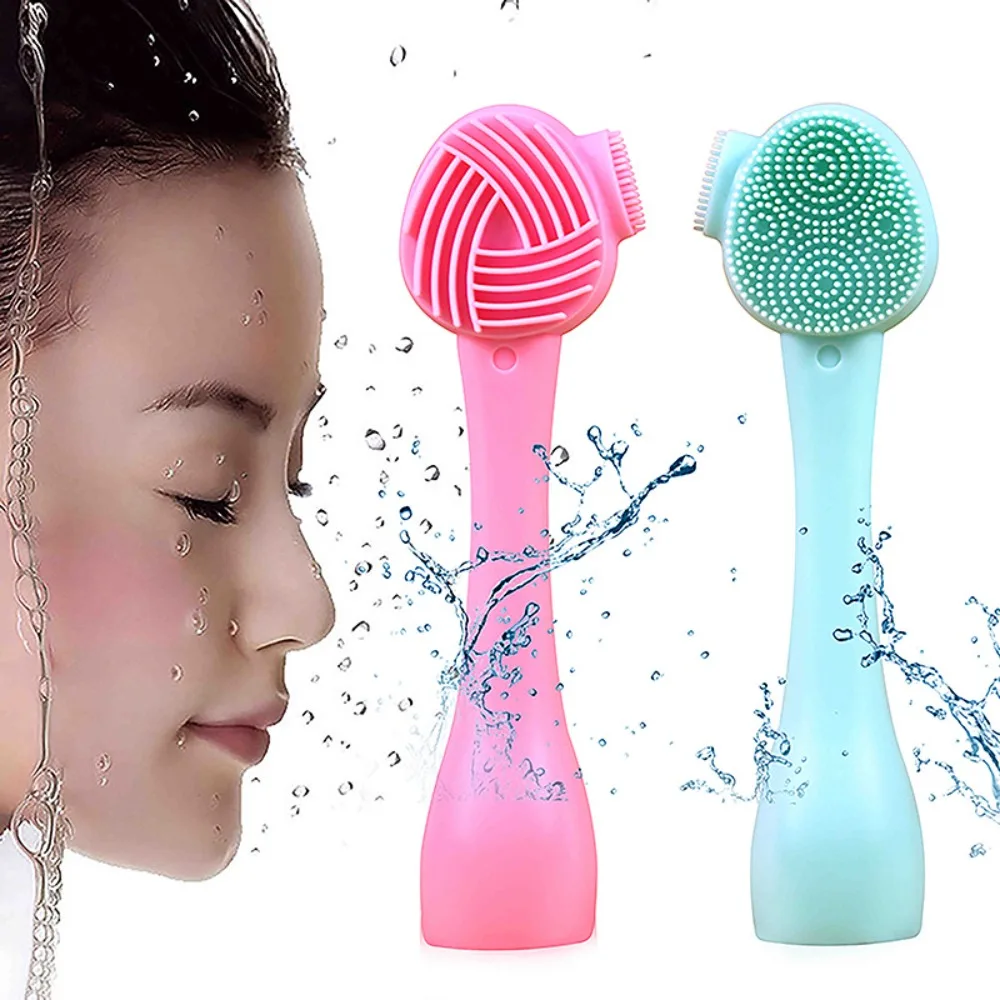 Double Side Silicone Facial Cleanser Brush Handheld Soft Hair Face Cleansing Instrument Exfoliating Washing Brush