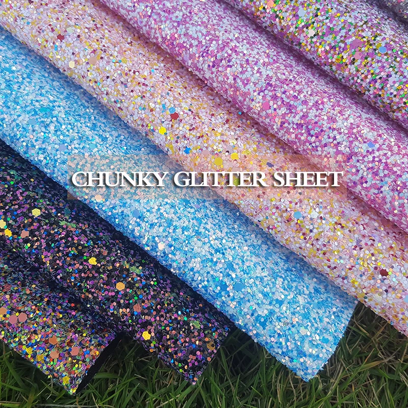 QIBU New Arrival Chunky Glitter Fabric 22*30cm Mixed Color Synthetic Leather for Bag Crafts Home Decor DIY Hair Bows Accessories