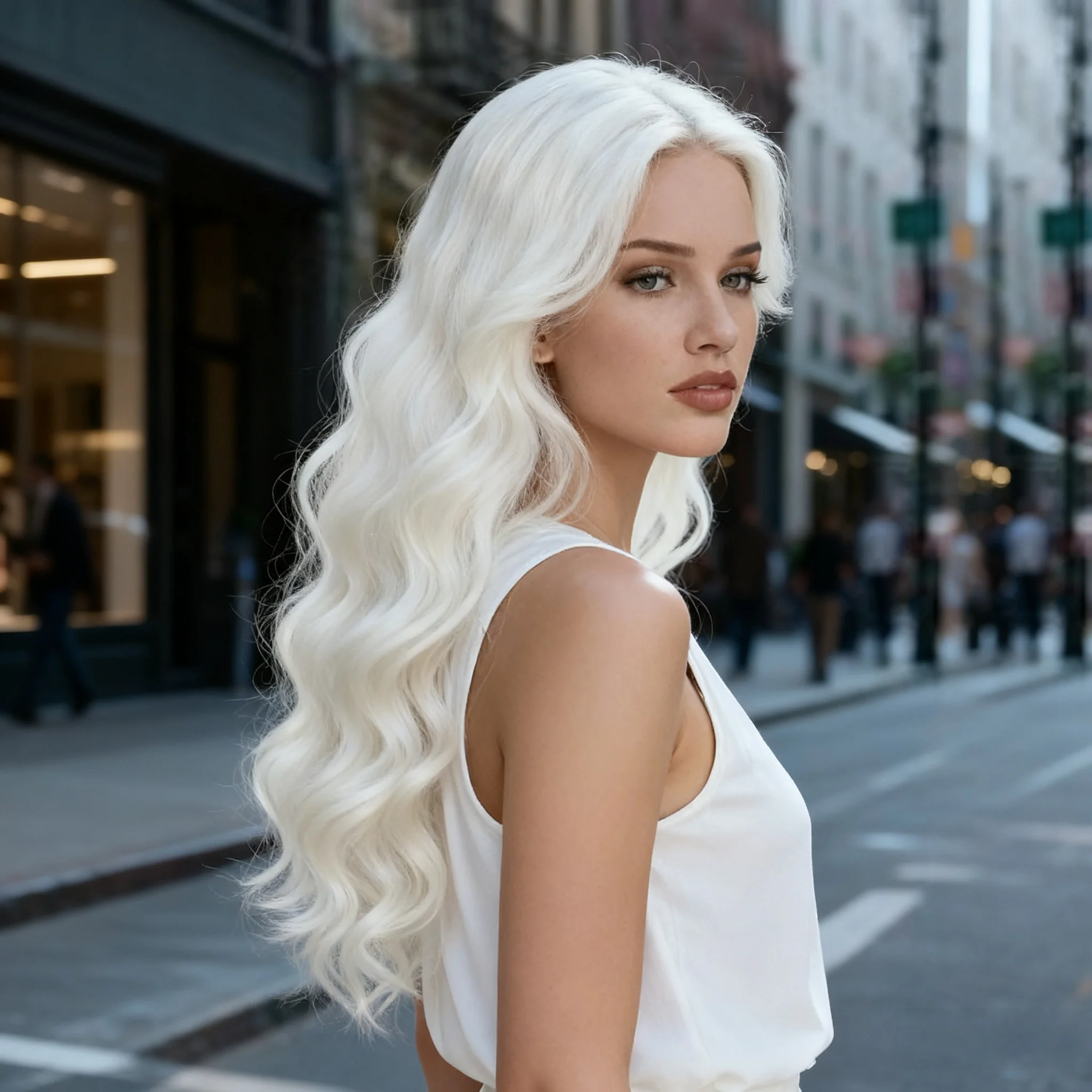 Women's long white curly hair wig with 24 inch natural curly hair and heat-resistant synthetic fiber, suitable for daily wear