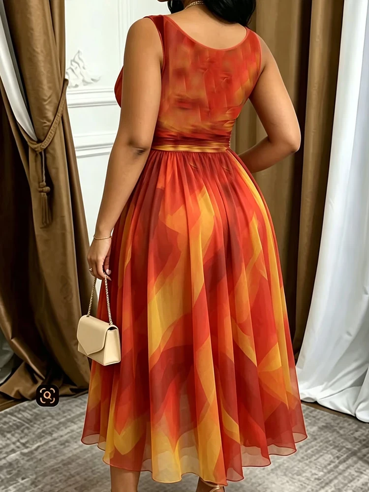 Women's Elegant and Fashionable Court-Style Tulle Print Dress, Perfect for Banquets Sexy Summer Sleeveless Fashion Party Dress