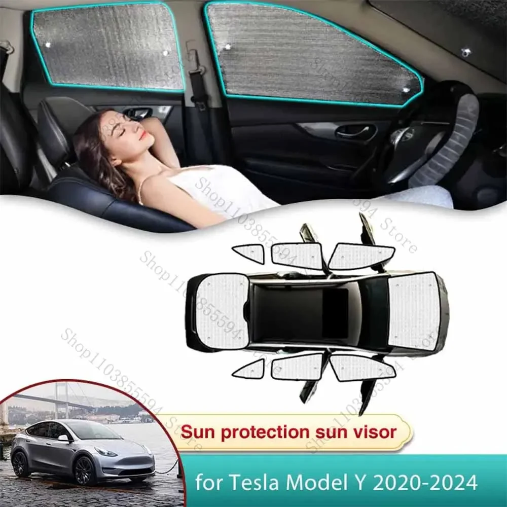 

Full Car Sun Shade for Tesla Model Y 2020 2021 2022 2023 2024 Accessories Sunshade Windshield Side Window Privacy Shading Parts