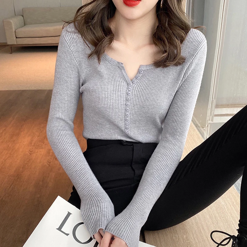 

Autumn Sexy Slim Long Sleeve Sweater Fashion Elegant Casual Knitted Pullover Women Tops Office-lady Jumper Soft Clothes 28521