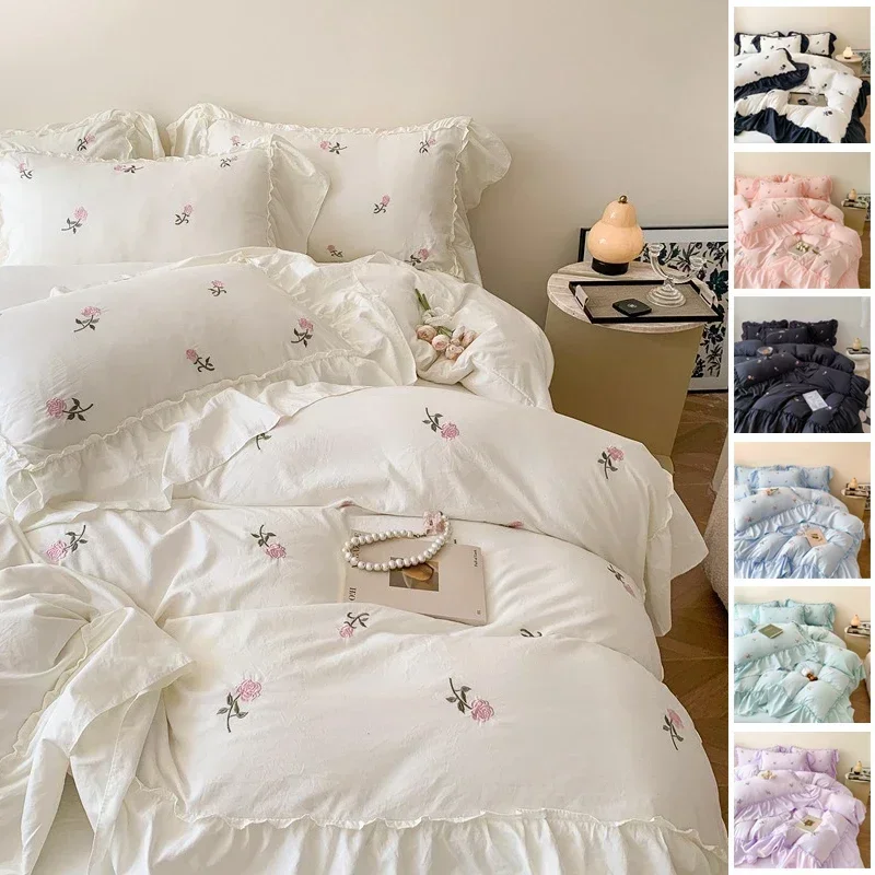 2024 New Ins Style Floral Duvet Cover Set Flat Sheet Pillowcases No Filling Twin Single Queen King Size Boy Girl Bedding 3/4PCS