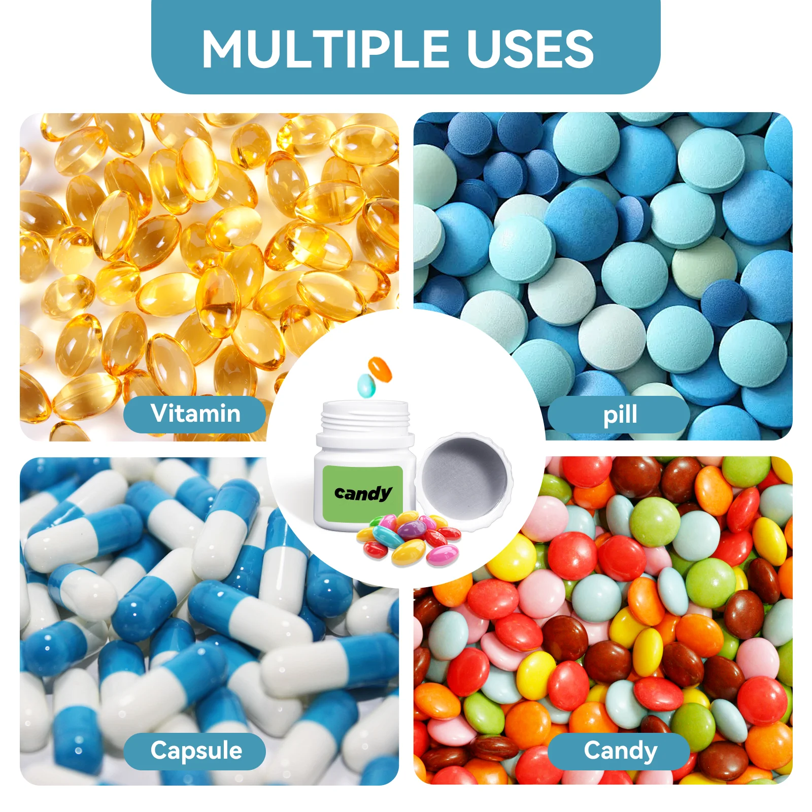 20 قطعة الغذاء الصف زجاجة بلاستيكية مستديرة الطب كبسولة حبة الحاويات 20 مللي ، 30 مللي ، 40 مللي ، 50 مللي ، 70 مللي ، 100 مللي ، 150 مللي ، 200 مللي مع ملصقات #3