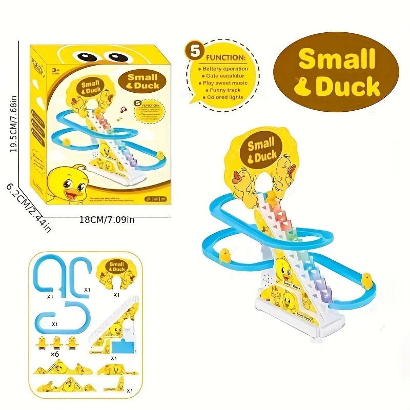 6pcs Ducklings Climbing Stairs Toy, Electric Slide Yellow Duck Toy, Toys For Boys And Girls, Holiday Gift, Light And Music gift