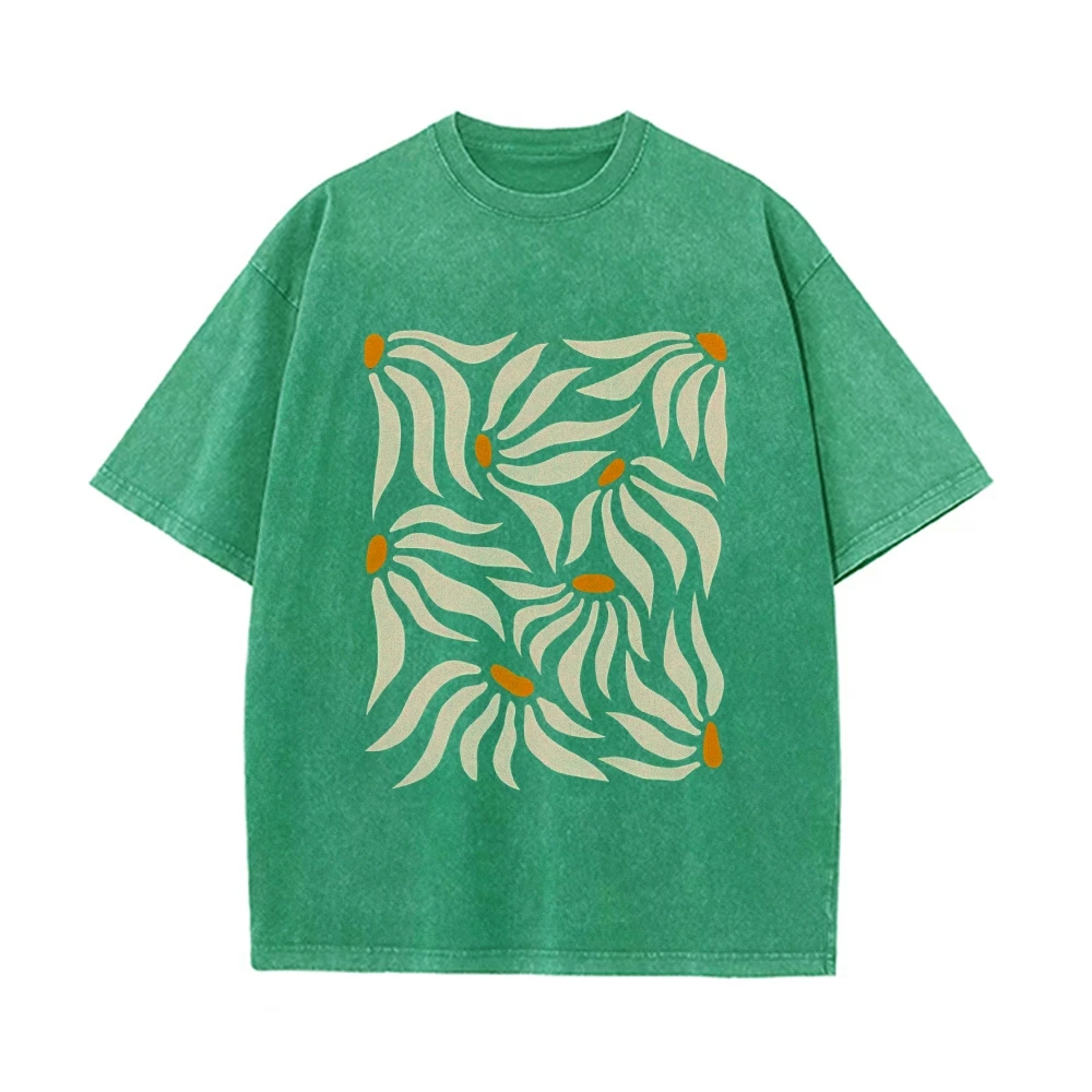 Boho Flowers Floral Daisy Minimalist Retro Matisse Abstract Botanical Nature Aesthetic Vintage Oversized Casual Women's T-Shirt