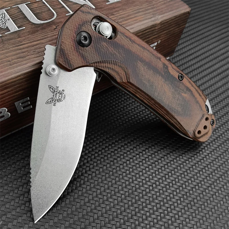 BM 15031 Folding Knife Outdoor Camping Tactical Self Defense Pocket EDC Knife Stable wood handle S30V handling men\'s gifts