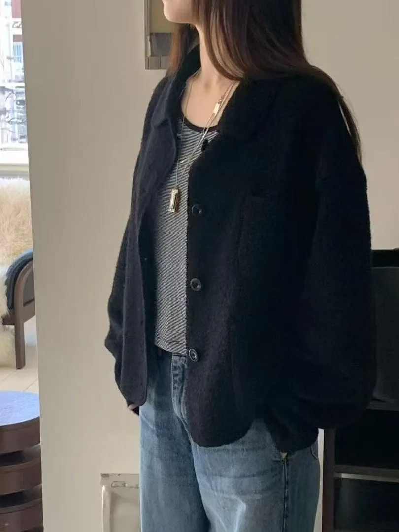 

Ele ort Woolen Jaet Women's Casual Sle Cact Size Loose Fit Autumn Faion Outerwear Chic mat Feeling