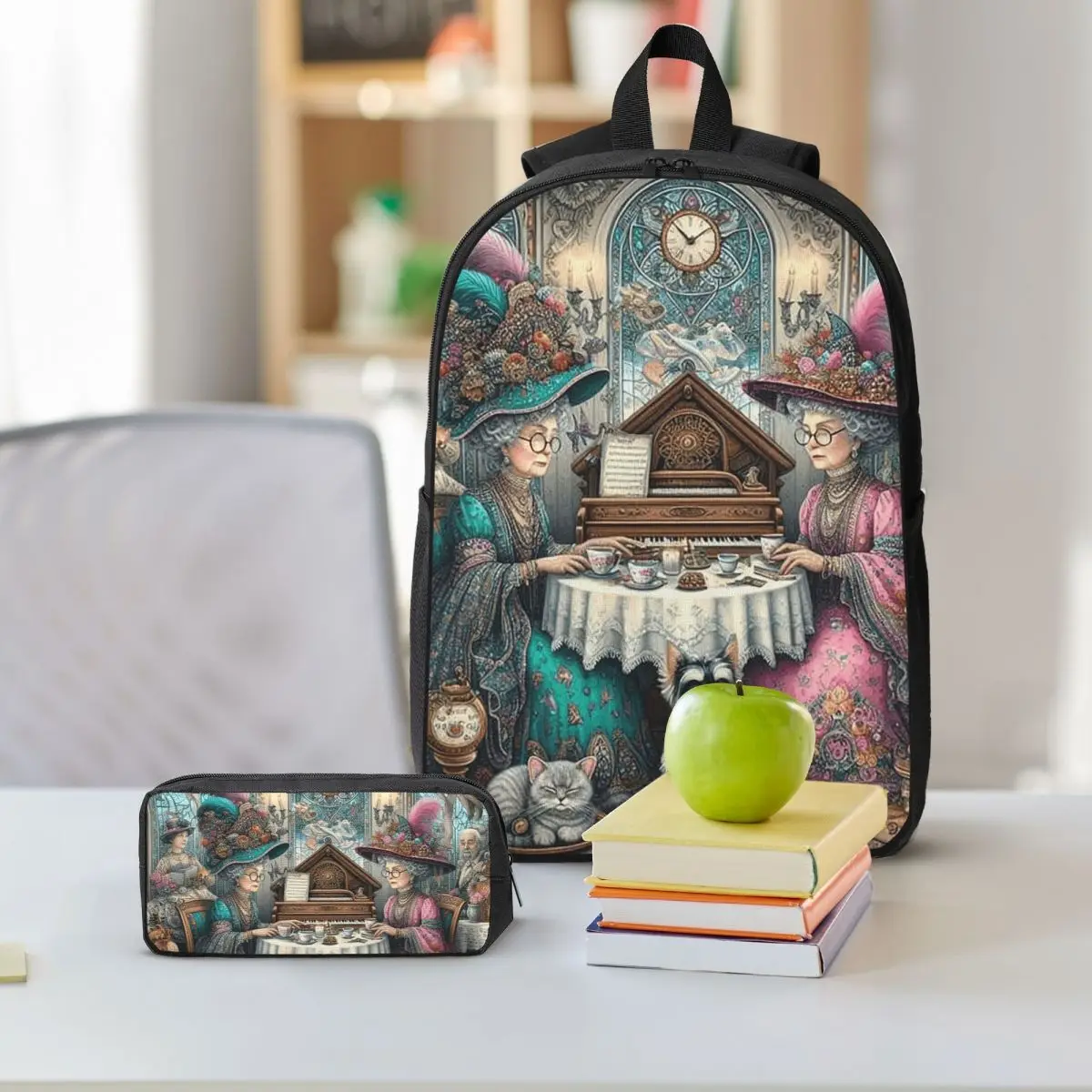 Best Friend Old Sisters Living In The Courtyard Backpack BookBag School Bag Shoulder Bags 3ps Insulated Lunch Bag Pencil Case