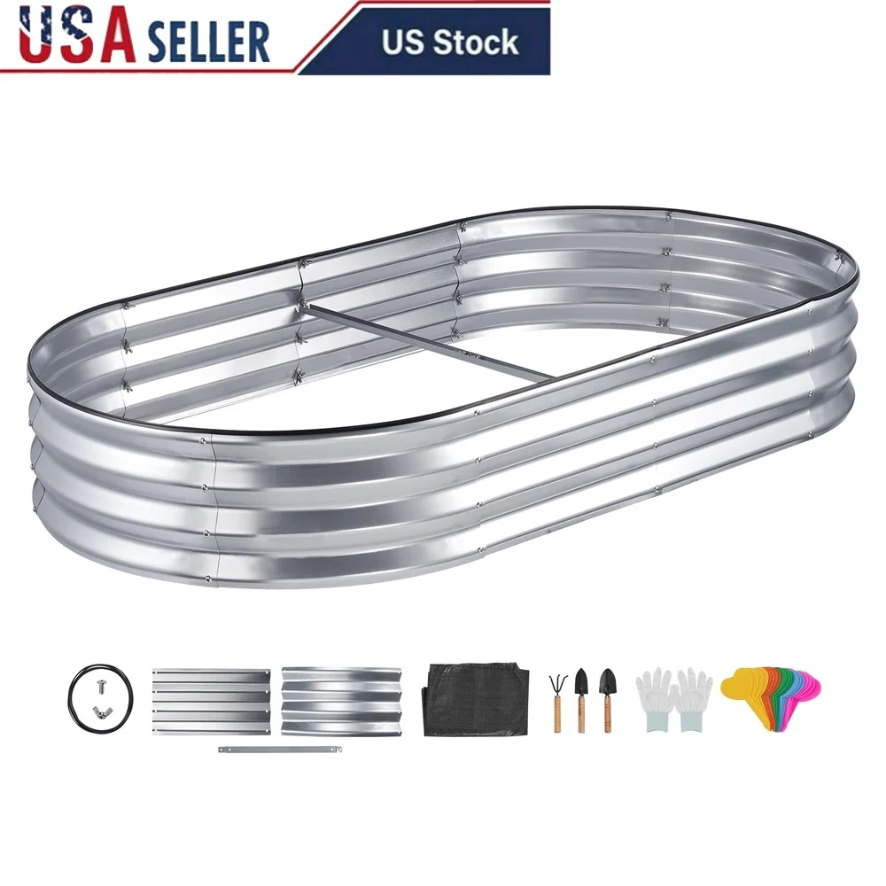 

Galvanized Metal Raised Garden Bed Planter Box Easy Assembly Waterproof Outdoor Vegetable Flower Planting Kit with Tools Labels
