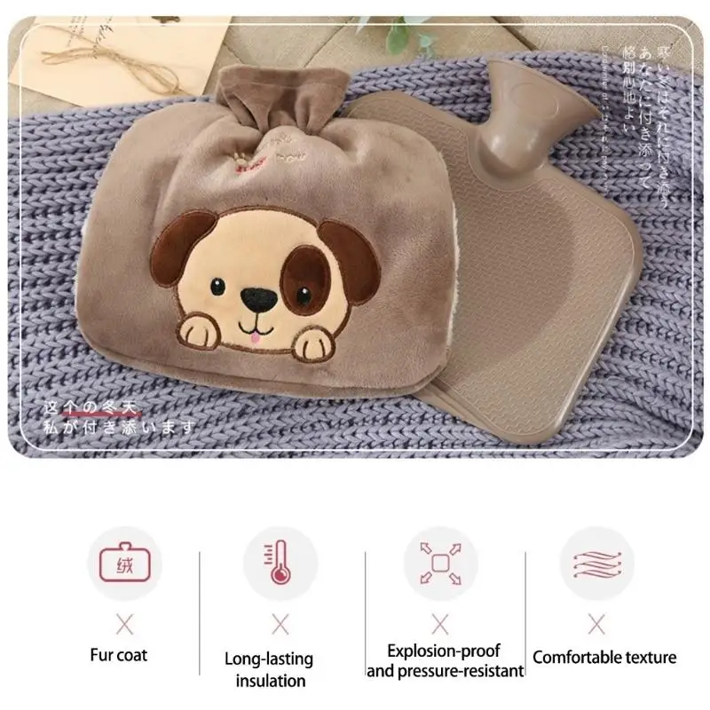 E8BD Efficient Hand Warmers Hot Water Bag Cartoon Plush Cover Leak Proof Design PVC Hot Water Bottle for Winter Hand Warmth