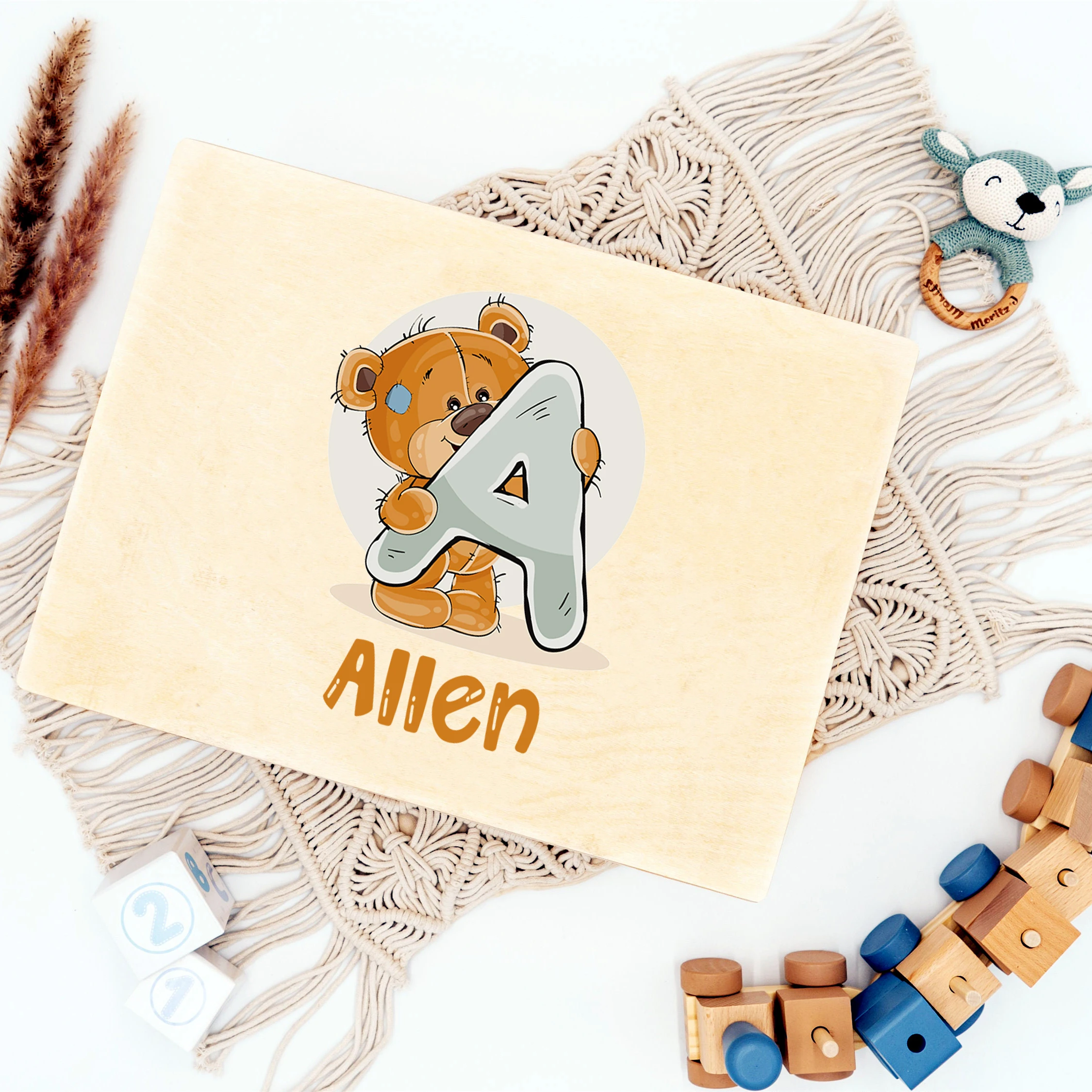 Personalised Letter with Name Baby Tooth Box Keepsake Teeth Umbilical Curl Hair Wooded Collect Boxes Baby Birthday Shower Gift