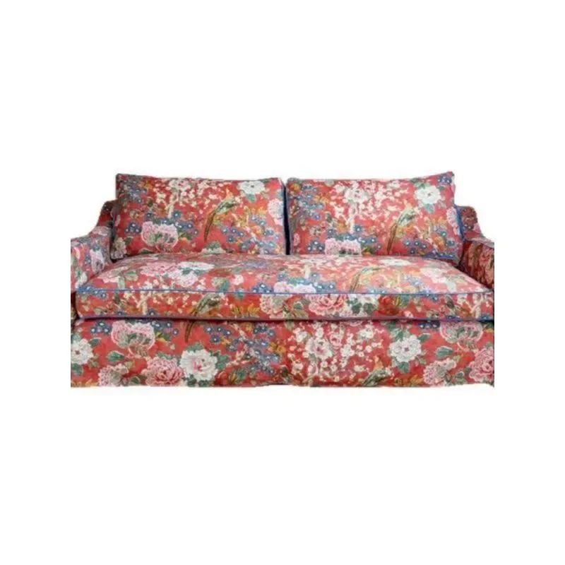 American retro style bed and breakfast pastoral red floral fabric sofa double seat