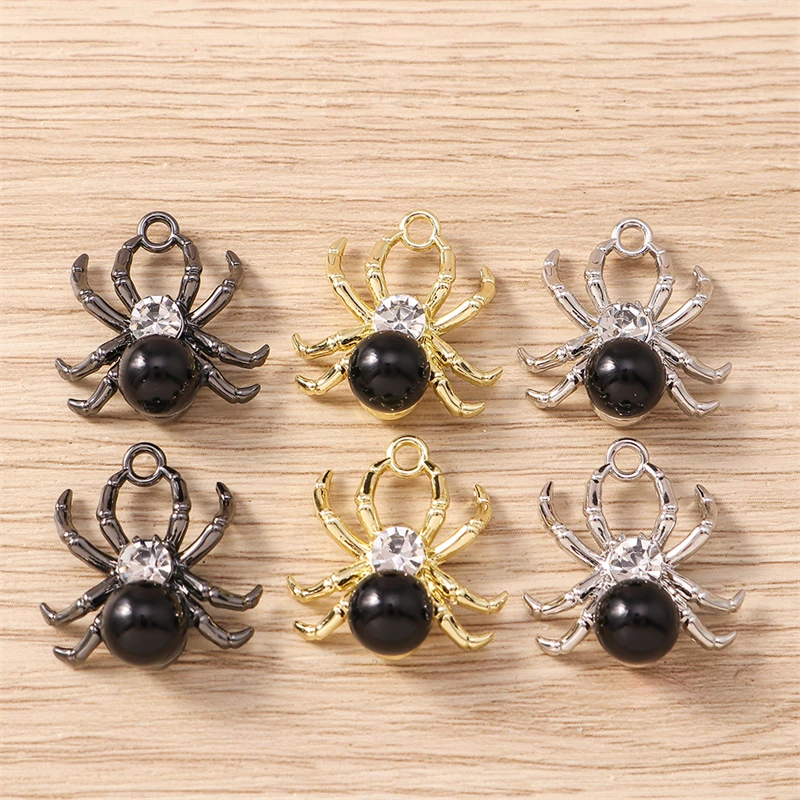 5pcs 21x23mm Cute Crystal Metal Spider Charms Pendants for Making Drop Earrings Necklaces Bracelets DIY Crafts Jewelry Findings