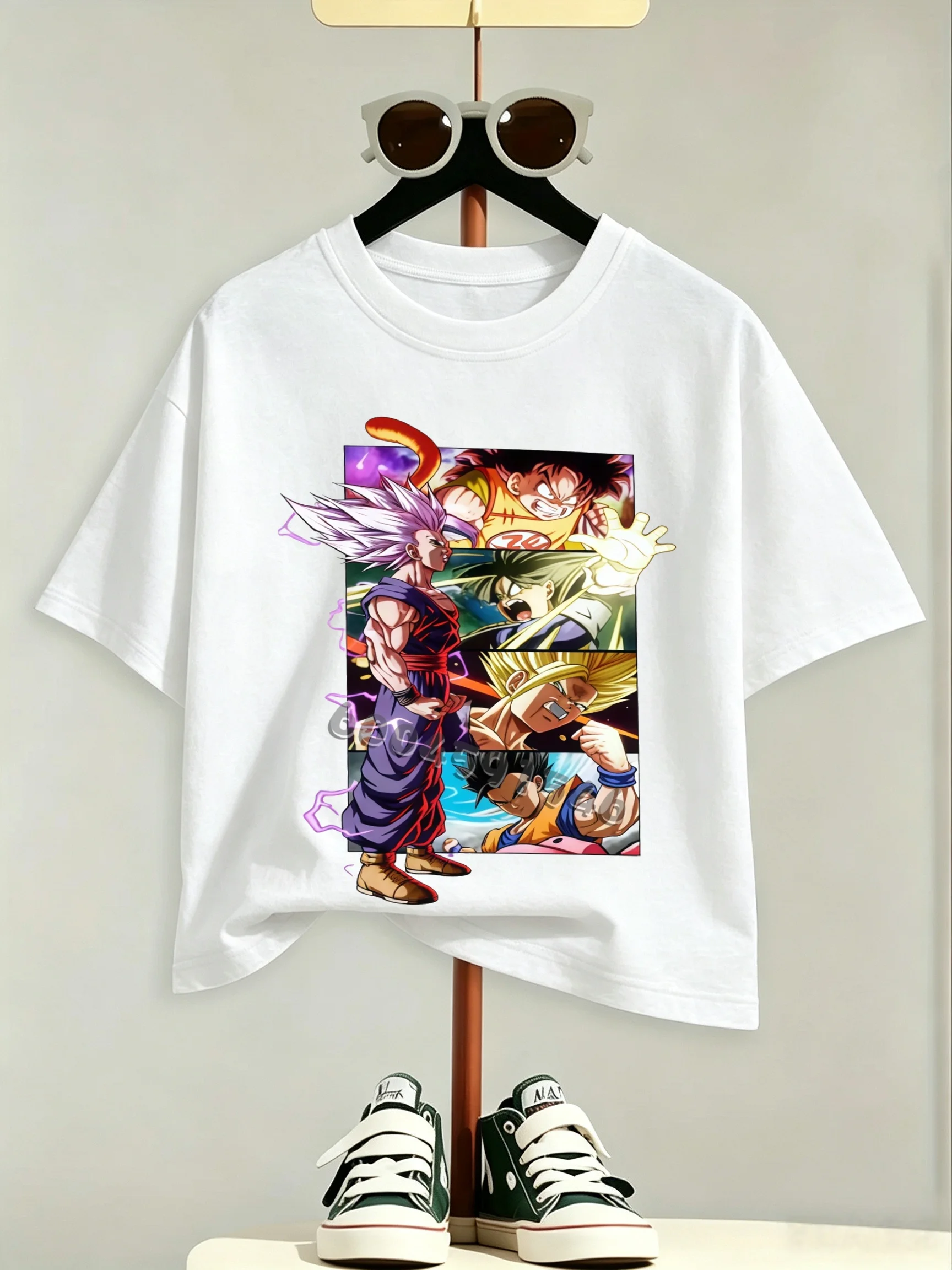 Kids Anime T-shirt 100% Cotton Dragon Ball Characters Panel Print Boys Short Sleeve Tee Summer