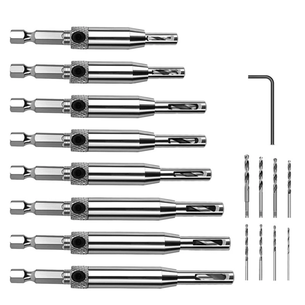 17pcs Self Centering Hinge Drill Bit Set For Door Cabinet For Pilot Holes HSS Woodworking Groove Drilling Tools Kit With Hex Wre