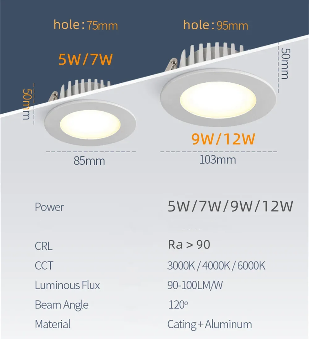 IP65 Waterproof Fire-proof Down light Lamp 7W10W12W 15W Led Ceiling lighting for sauna steam bath kitchen bathroom eaves