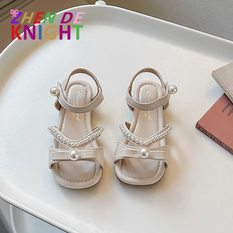 

Girls Princess Shoes Candy Color Sweet Pearls Kids Sandals Sweet Beads Ins Trendy Open Toes Soft 2025 New Children Beach Shoes