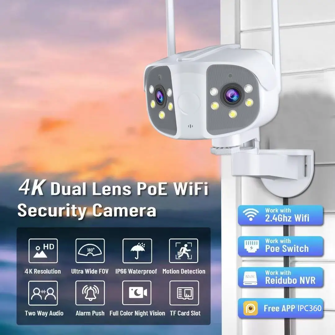 Imagem -02 - Aiook-ao ar Livre à Prova Dágua Wifi Smart Câmera 180 ° Wide Angle ip Vision Interfone Bidirecional Visão Noturna 8mp 4k