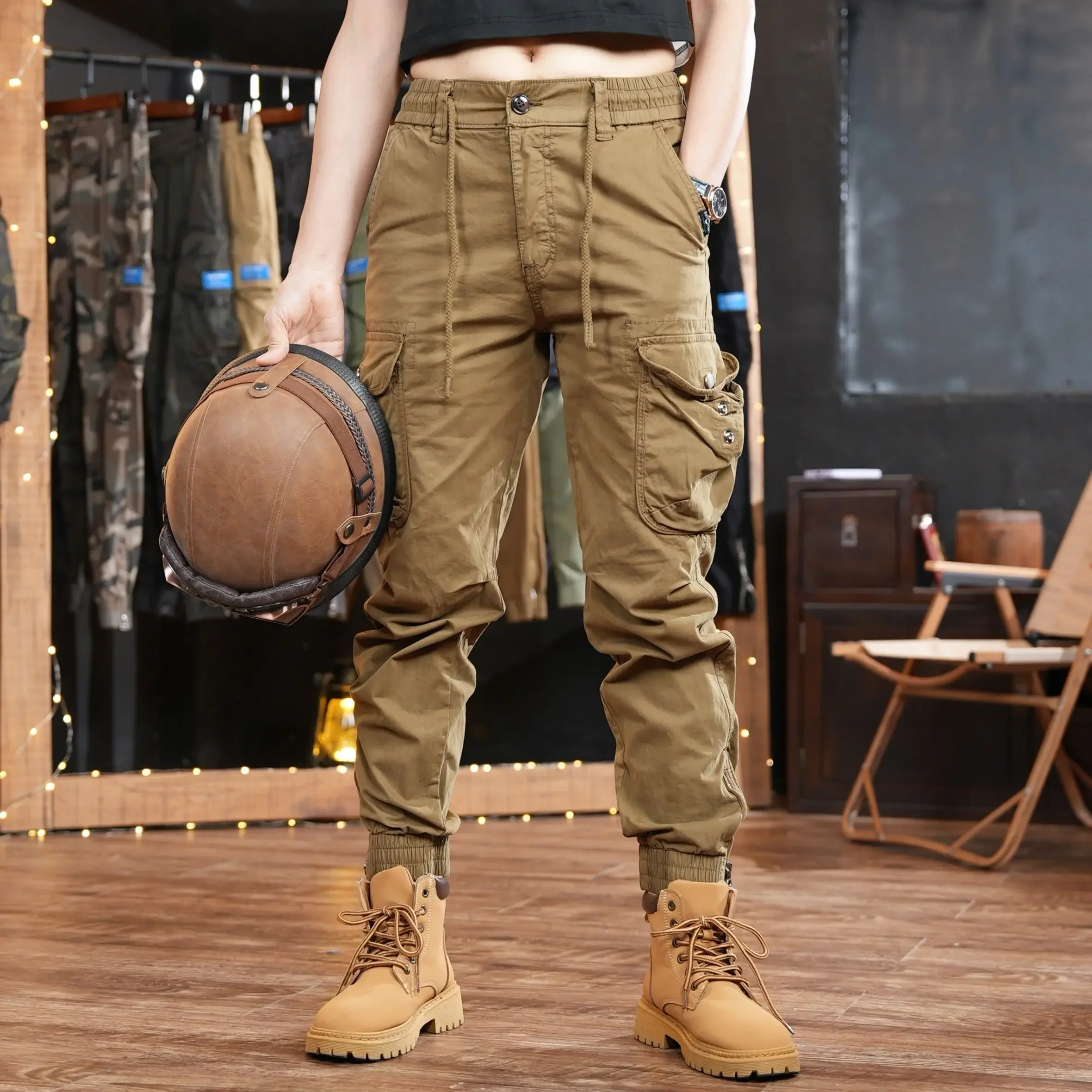 

Trousers Man Trekking Cargo Pants for Men Stacked Loose Khaki Motorcycle Biker Street Casual Emo Techwear Vintage Aesthetic