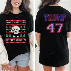 Make Christmas Great Again Graphic T Shirts Double-sided Printing Trump 47 Tee Daddys Home White House Unisex Cotton T-Shirt