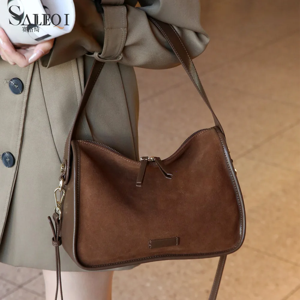 

Genuine Grade Suede Leather Women Shoulder Crossbody Bags Luxury Designer Ladeis Small Handbag for Woman Cowhide Female Bag New
