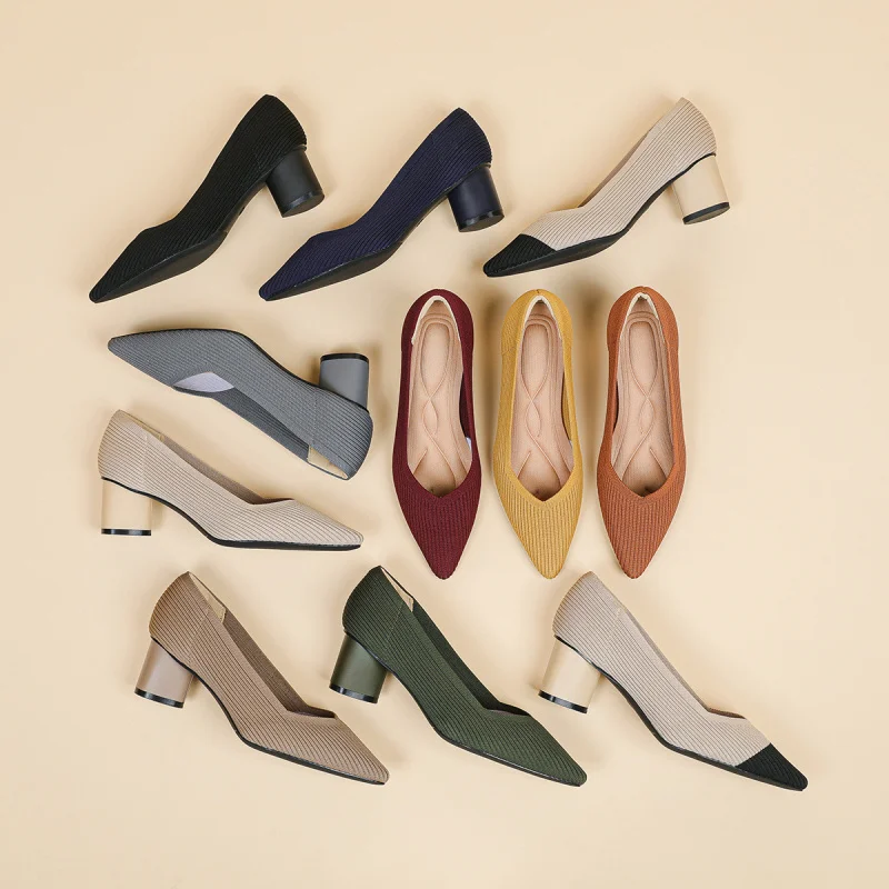 

Princess High Heels Women Chunky Heel 2026 New Pointed Toe V Cut Straight Grain Solid Color Versatile French Girl Court Shoes