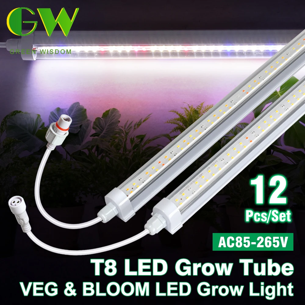 AC85- 265 V SMD 2835 puce T8 12 pièces/ensemble LED Tube de culture adapté aux plantes arbres fruitiers plantes succulentes légumes et floraison LED élèvent la lumière