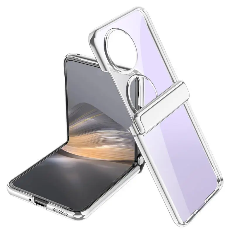 

Premium PC plating Spring hinge Back Cover For Huawei P50 Pocket 2 Tempered screen film 360° shockproof protect phone Case