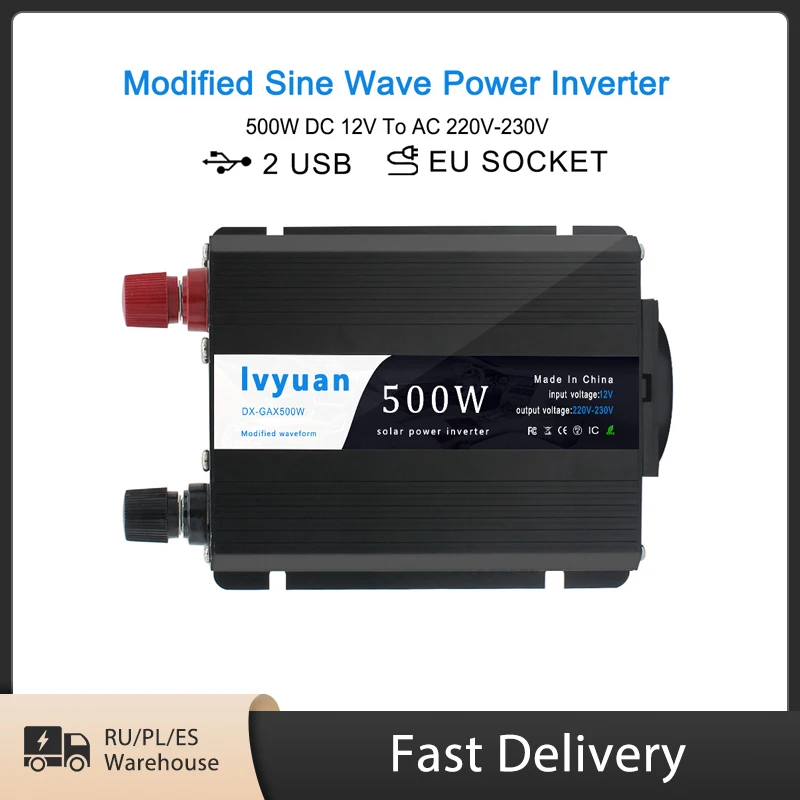 MINI Inverter per auto da 500W da 12V cc a 110V 220V ca doppia ventola USB raffreddamento Inverter a onda sinusoidale modificata