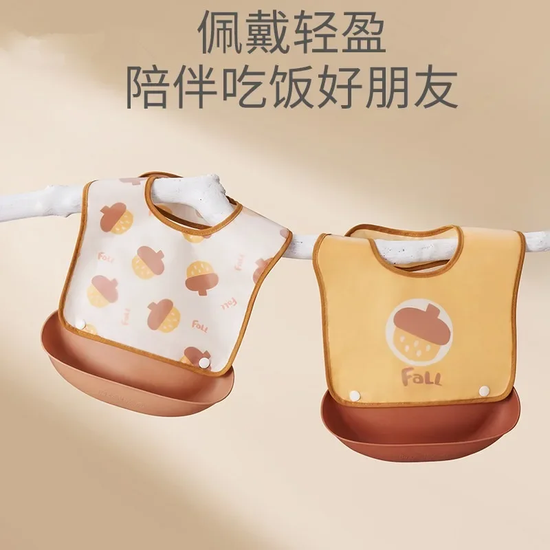 Children's Silicone Bib Detachable Food Bag 3D Waterproof Washable Bib Infants Young Children Silicone Cartoon Bib Babies